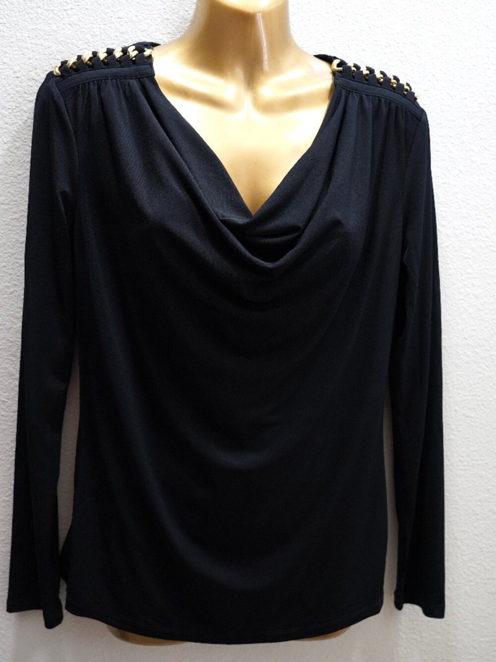 Michael Kors Black W/Chain Accent Shoulder Top size S